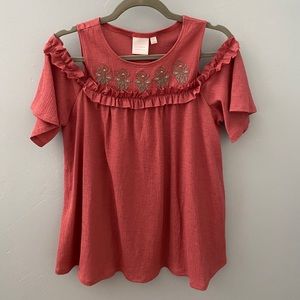 Coral Off-Shoulder Ruffle Top